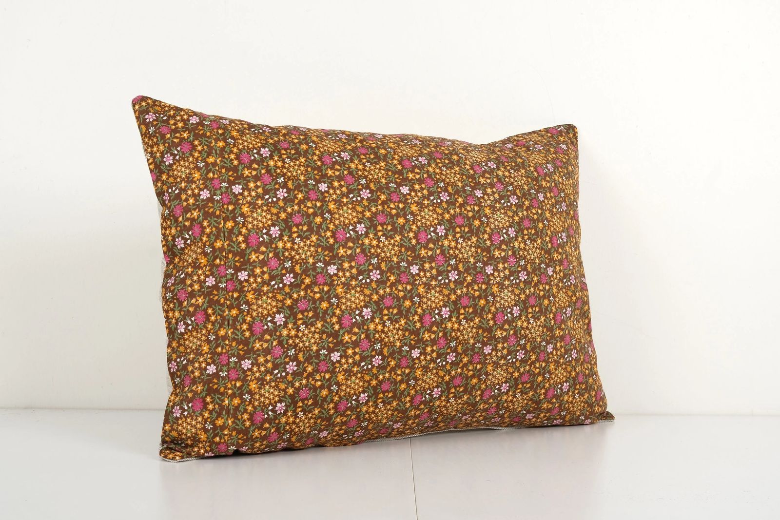 Old Uzbek Trade Cloth Pillow, Vintage Floral Roller Print Bedding Cushion Cover On Cotton photo for sale