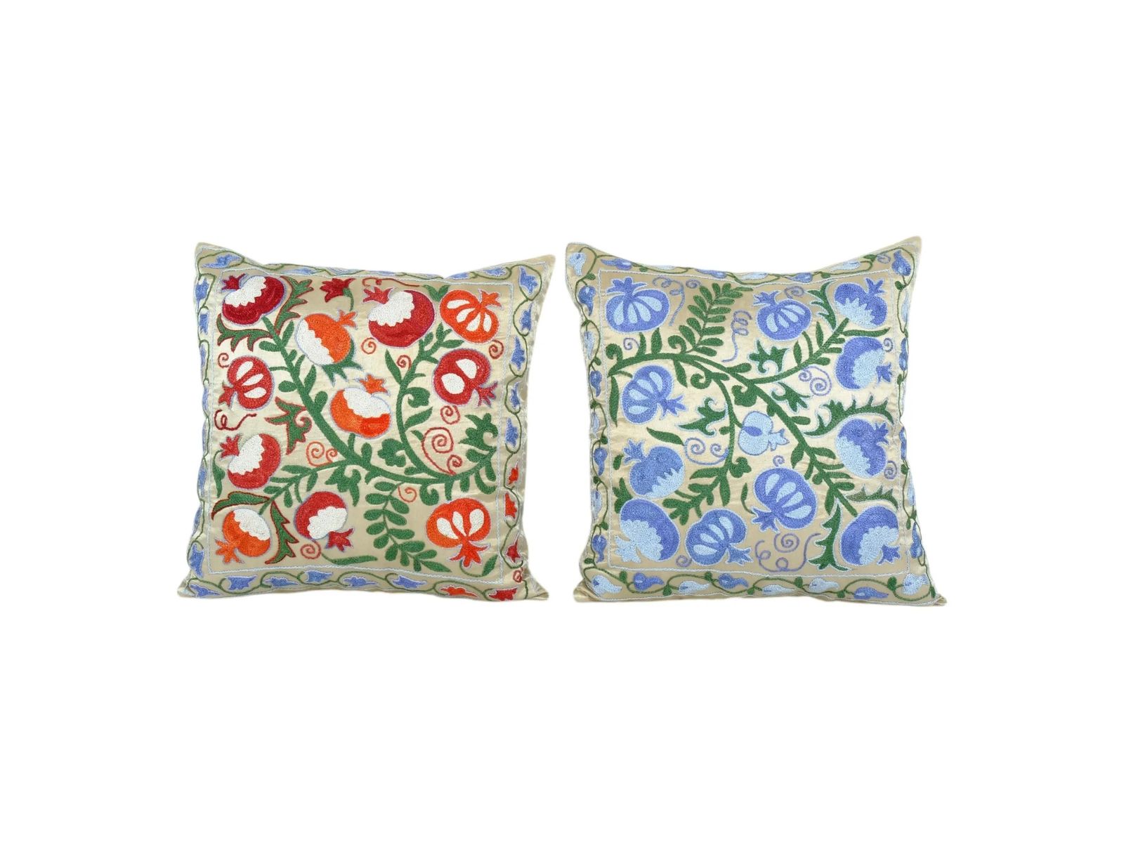 Uzbek Blue Suzani Cushion Cover, Set Of Two Suzani Pillow Case Made From A 19th Century Suzani, Uzbekistan, Square Cushion Cover
