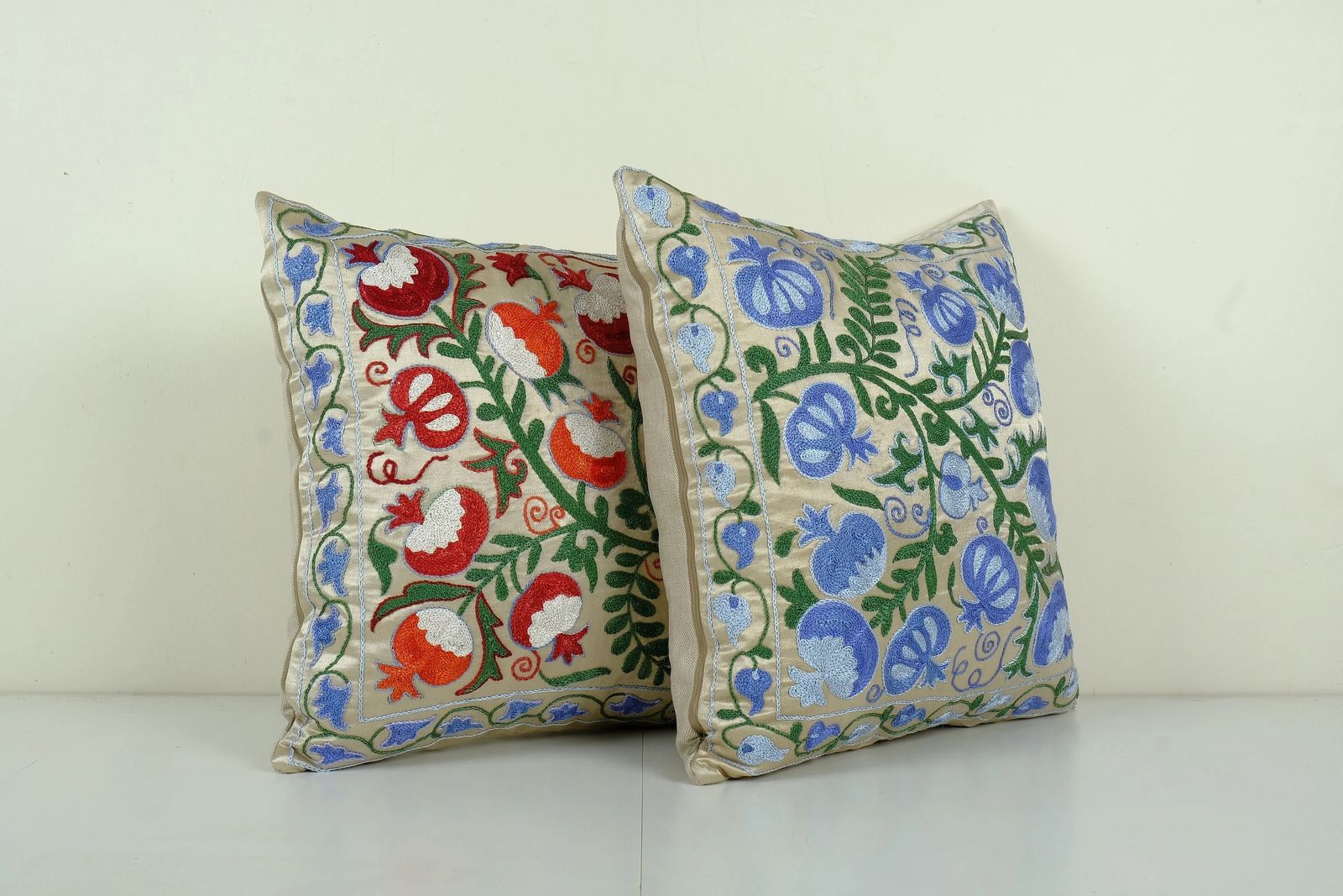 Uzbek Blue Suzani Cushion Cover, Set Of Two Suzani Pillow Case Made From A 19th Century Suzani, Uzbekistan, Square Cushion Cover photo for sale