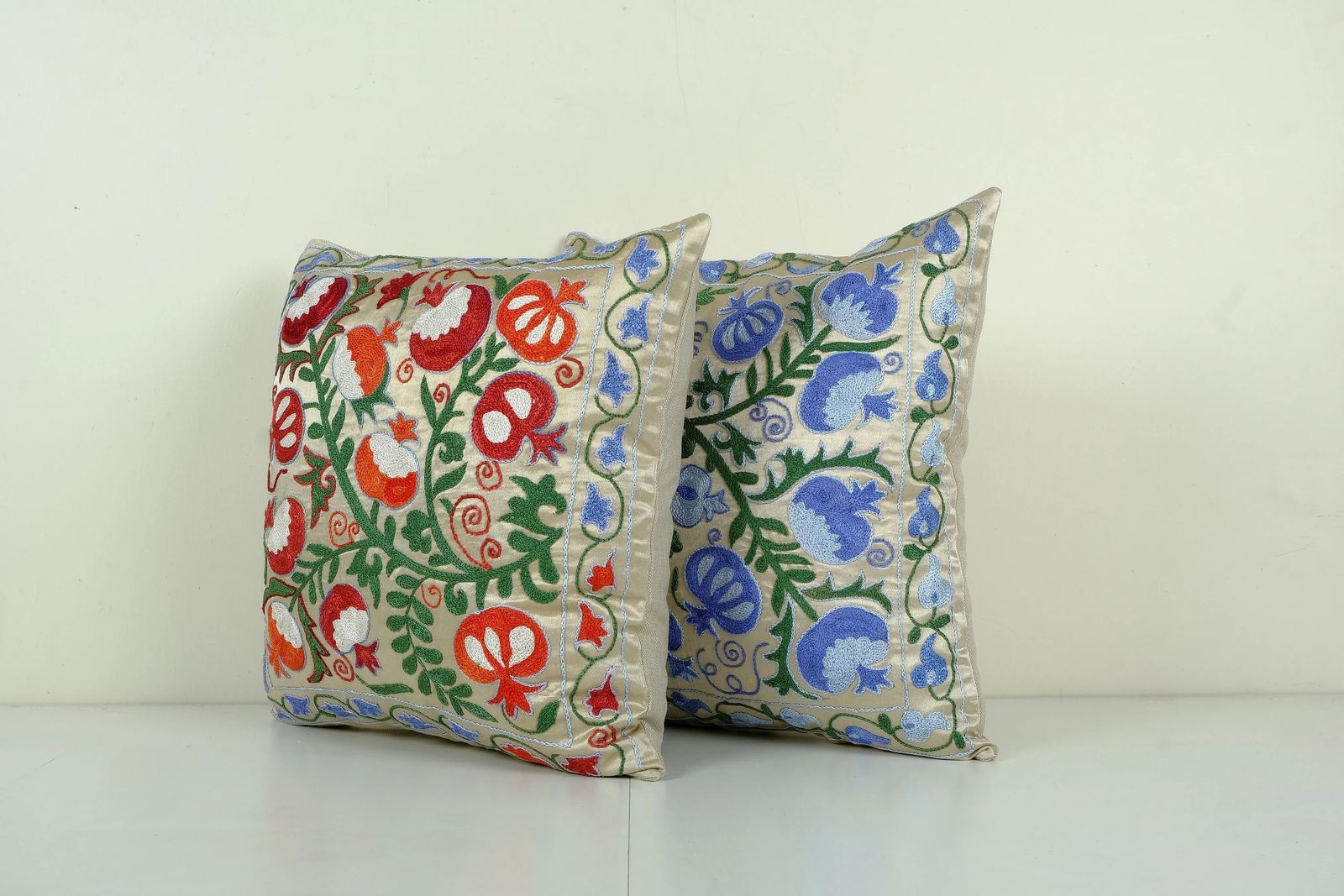 Uzbek Blue Suzani Cushion Cover, Set Of Two Suzani Pillow Case Made From A 19th Century Suzani, Uzbekistan, Square Cushion Cover photo Textiles