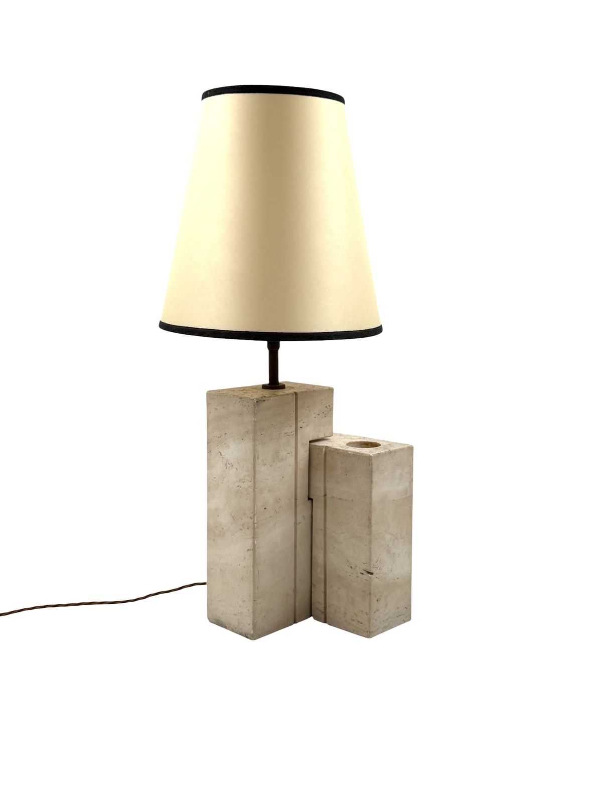 Mid Century Modern Travertine Sculptural Table Lamp, Giulio Cesari, Nucleo Sormani, Italy 1960s