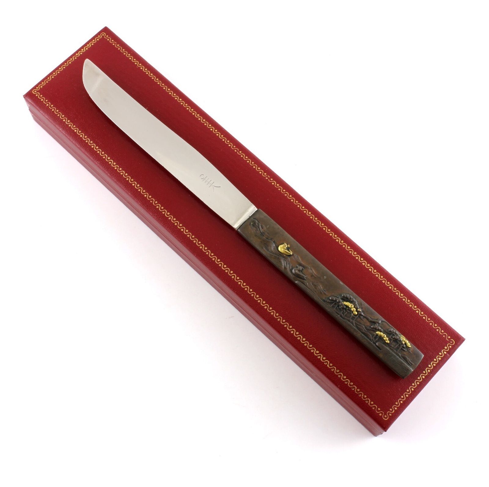 Antique Japanese Bronze Kozuka Duck Silver Letter Opener. Meiji C1880.