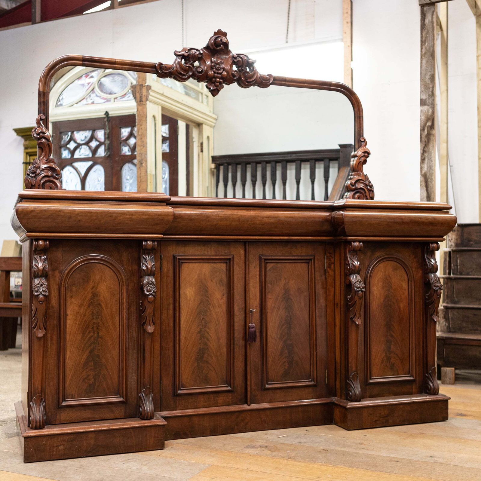 photo buy Antique Ornate Carved Mahogany Sideboard With Mirror And Secret Drawers