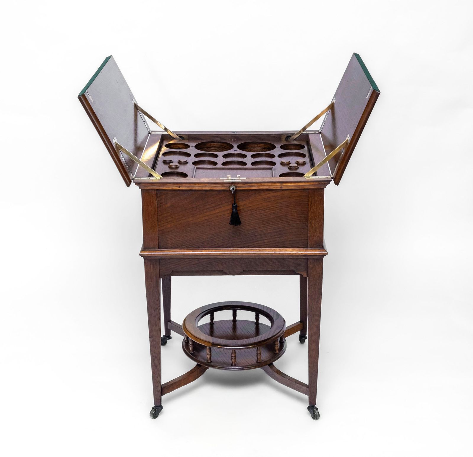 Antique Edwardian Oak Metamorphic Rise & Fall Cocktail Drinks Cabinet Bar photo for sale