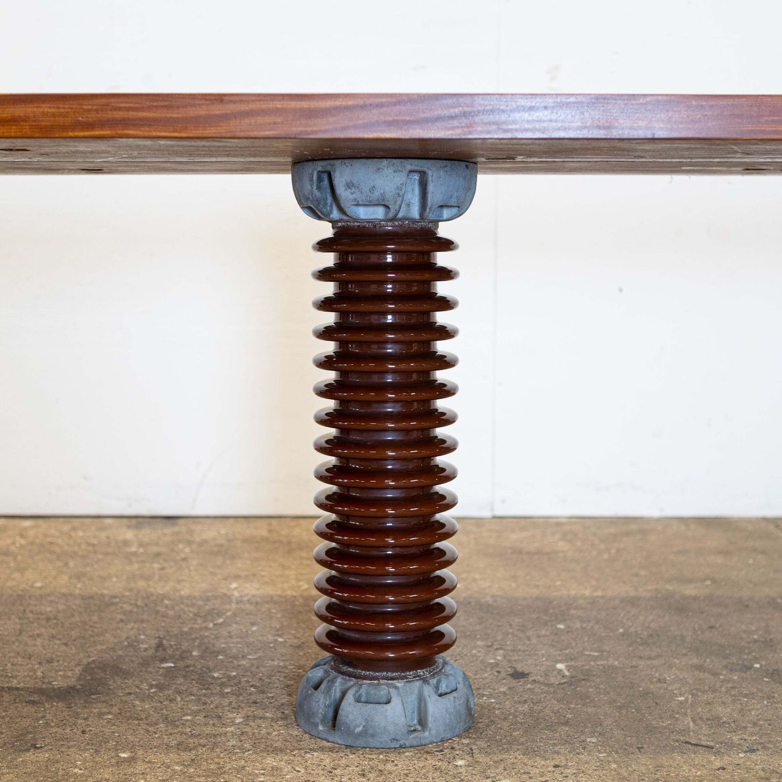 3.5m Long Table With Afrormosia Wood Top & Electrical Insulator Legs photo furniture