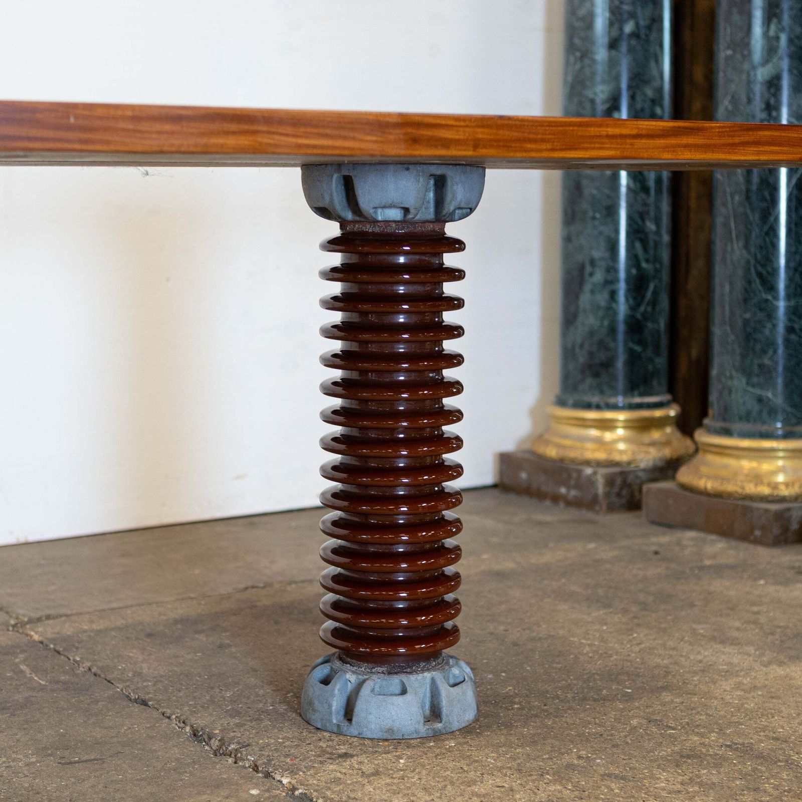 3.5m Long Table With Afrormosia Wood Top & Electrical Insulator Legs photo for sale