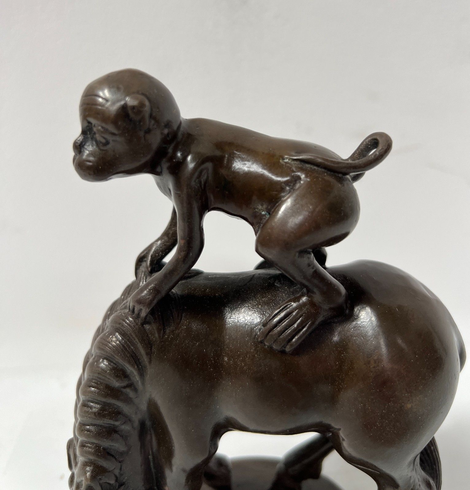 "The Horse And The Monkey" Bronze Group With Brown Patina 20th Century photo furniture