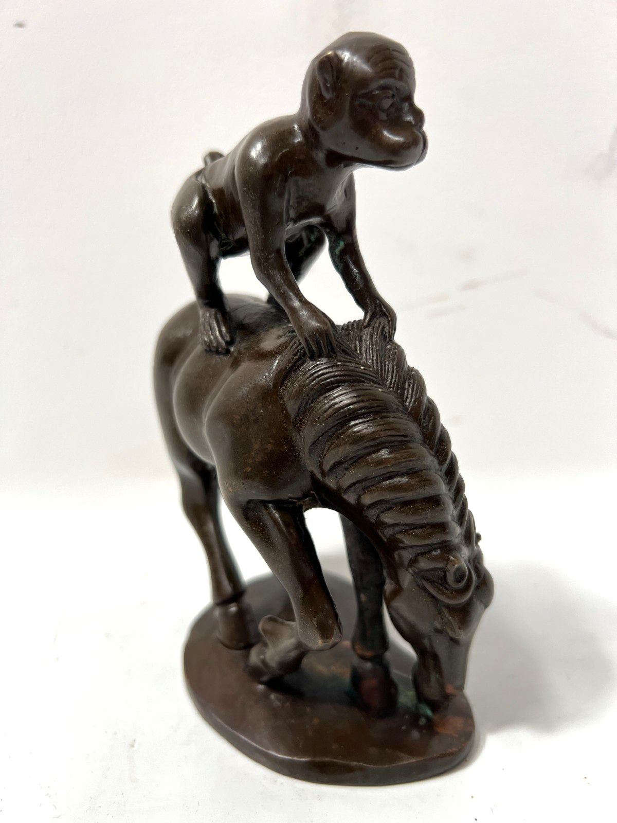 photo for sale "The Horse And The Monkey" Bronze Group With Brown Patina 20th Century