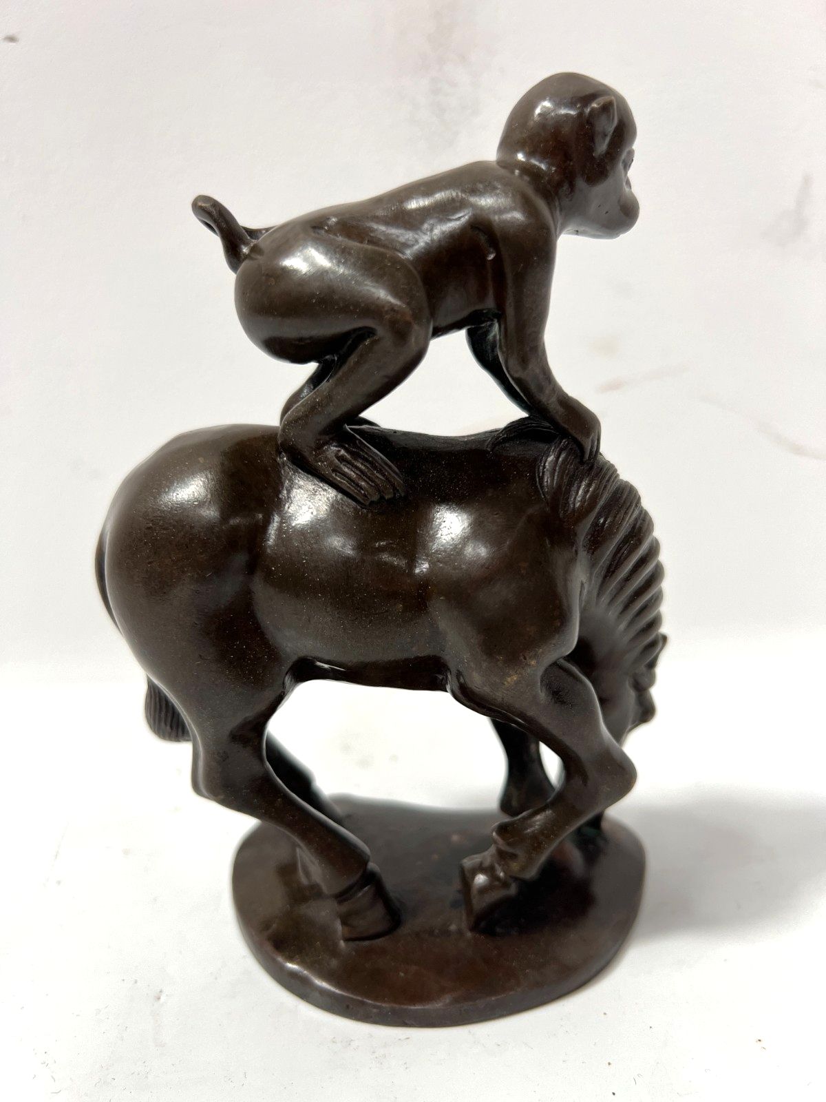 Art "The Horse And The Monkey" Bronze Group With Brown Patina 20th Century photo