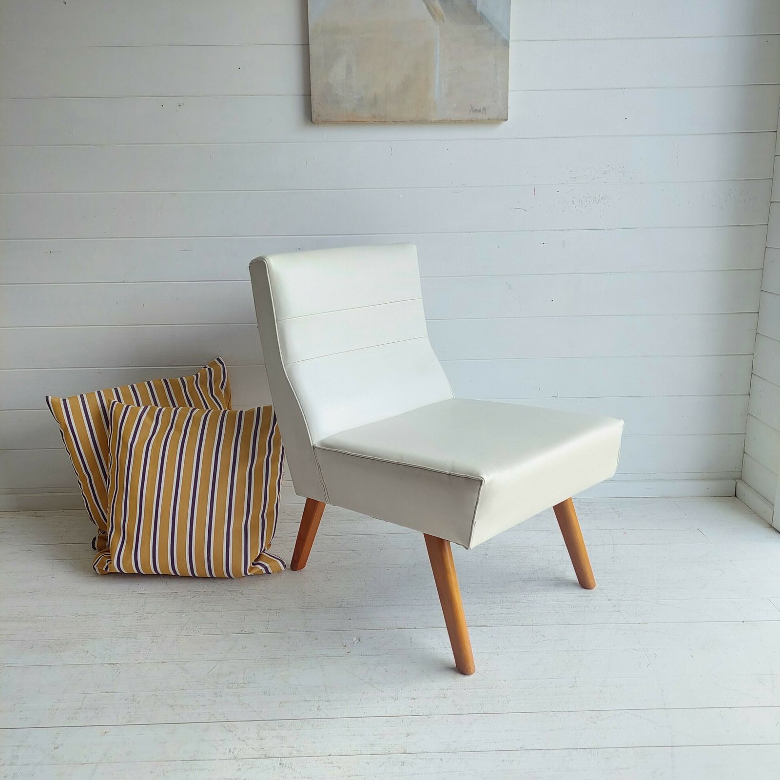 Mid Century Scandinavian Danish Style Teak And Vinyl Lounge Chair , Bedroom Cocktail Chair, 1960s photo for sale