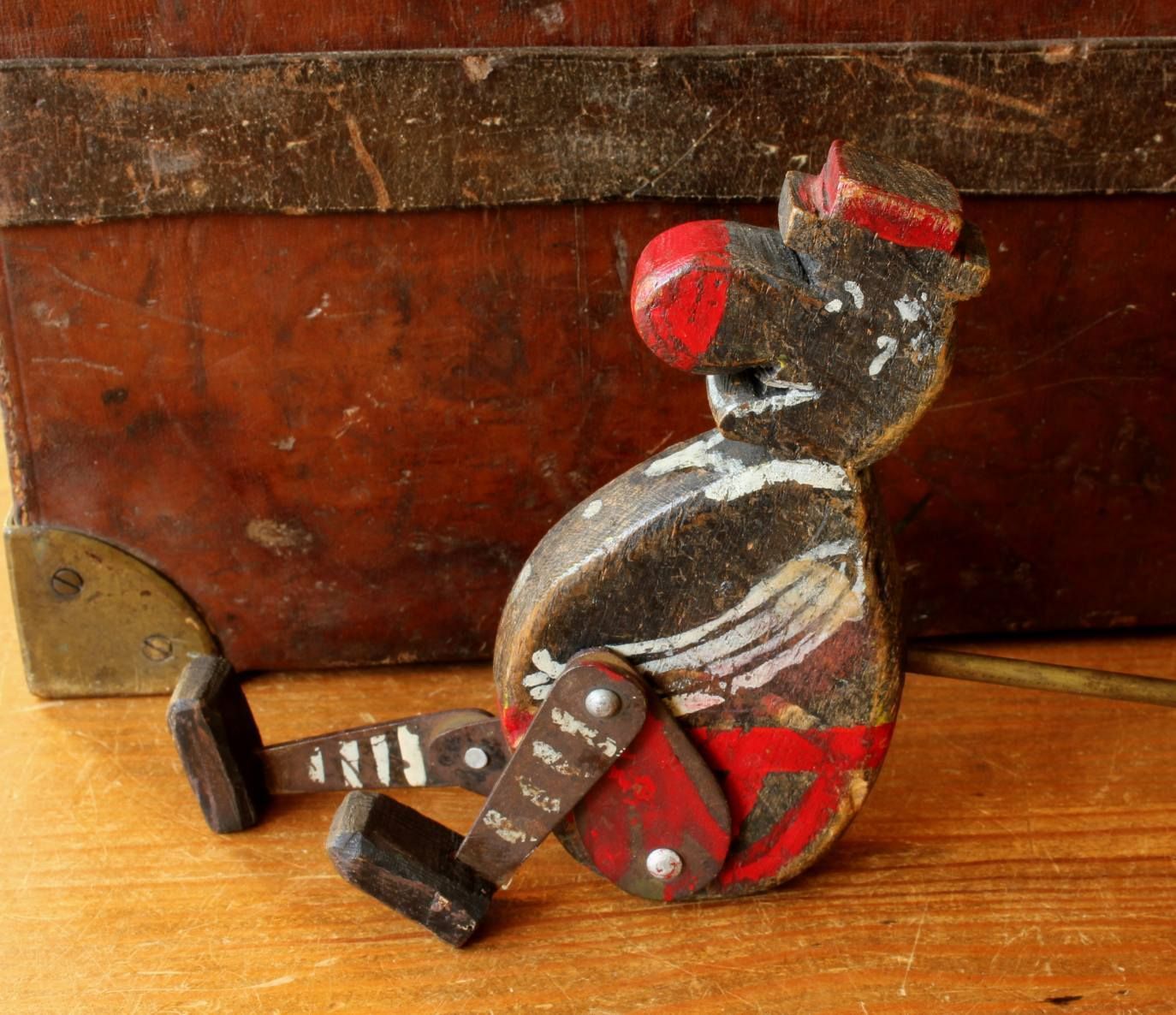 Folk Art Jig Man Figure. Carved Wood Walking Dancing Jiggy Toy Doll.