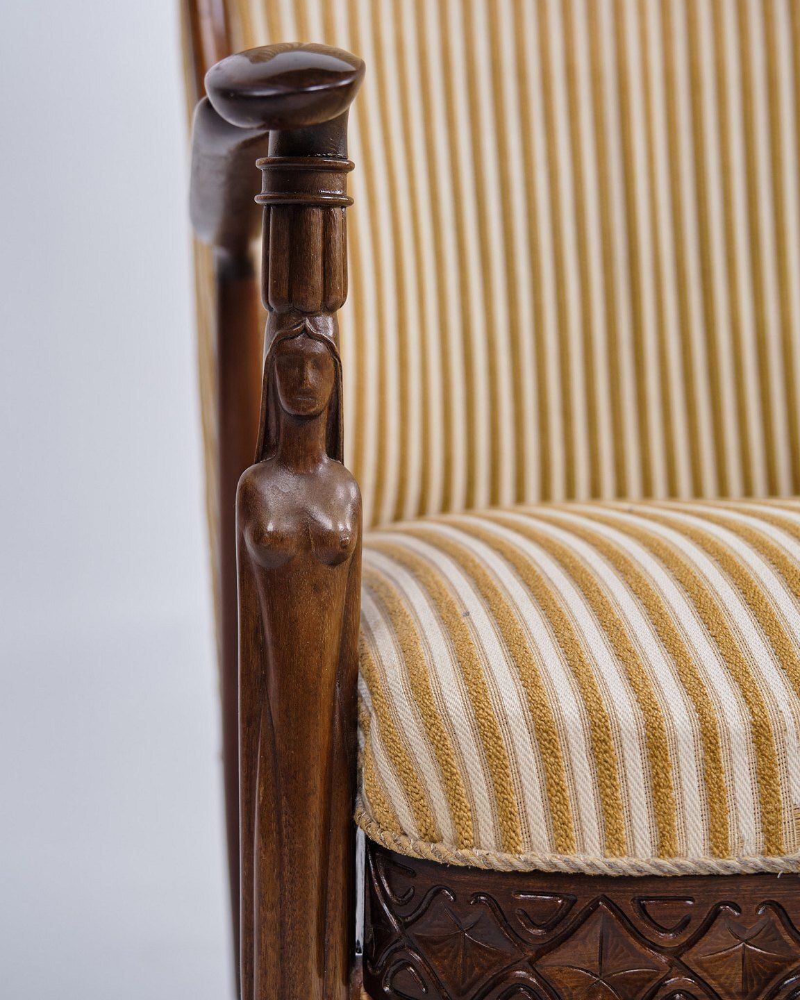 Earflap Chair   Rosewood   Carpenter's Work   Striped Fabric   1930s photo vintage