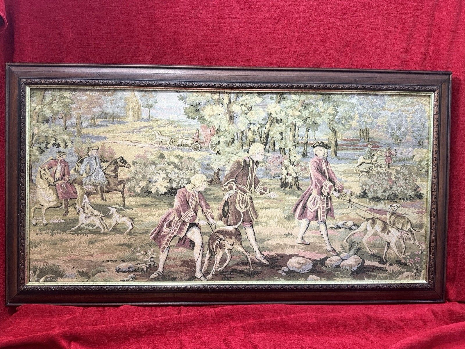 Louis XV Style 18th Century Aristocratic Pursuit Of The Hunt Tapestry. Framed photo Art