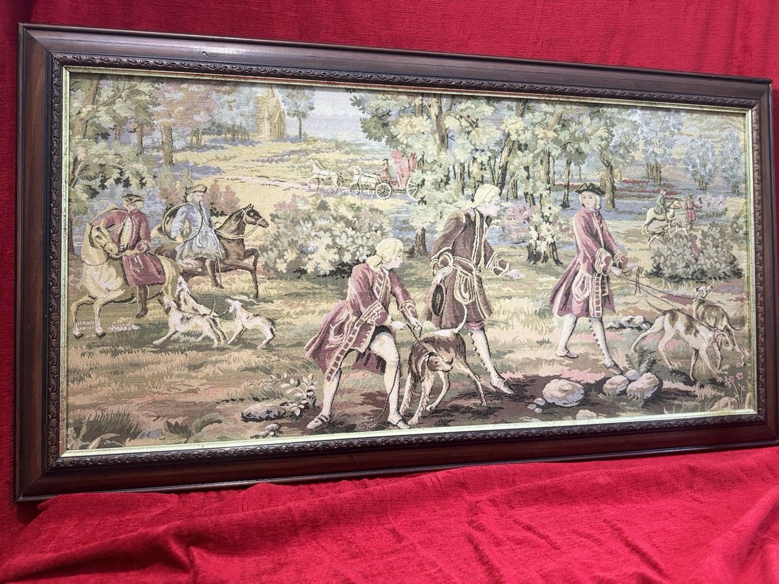 Louis XV Style 18th Century Aristocratic Pursuit Of The Hunt Tapestry. Framed photo 345.0