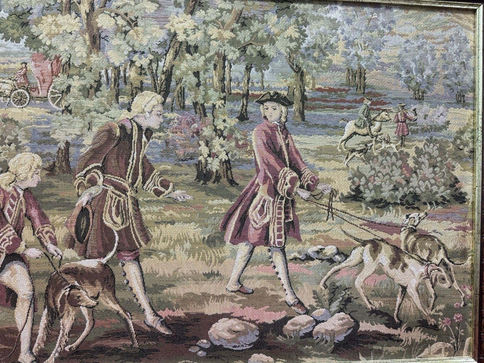 Louis XV Style 18th Century Aristocratic Pursuit Of The Hunt Tapestry. Framed photo buy