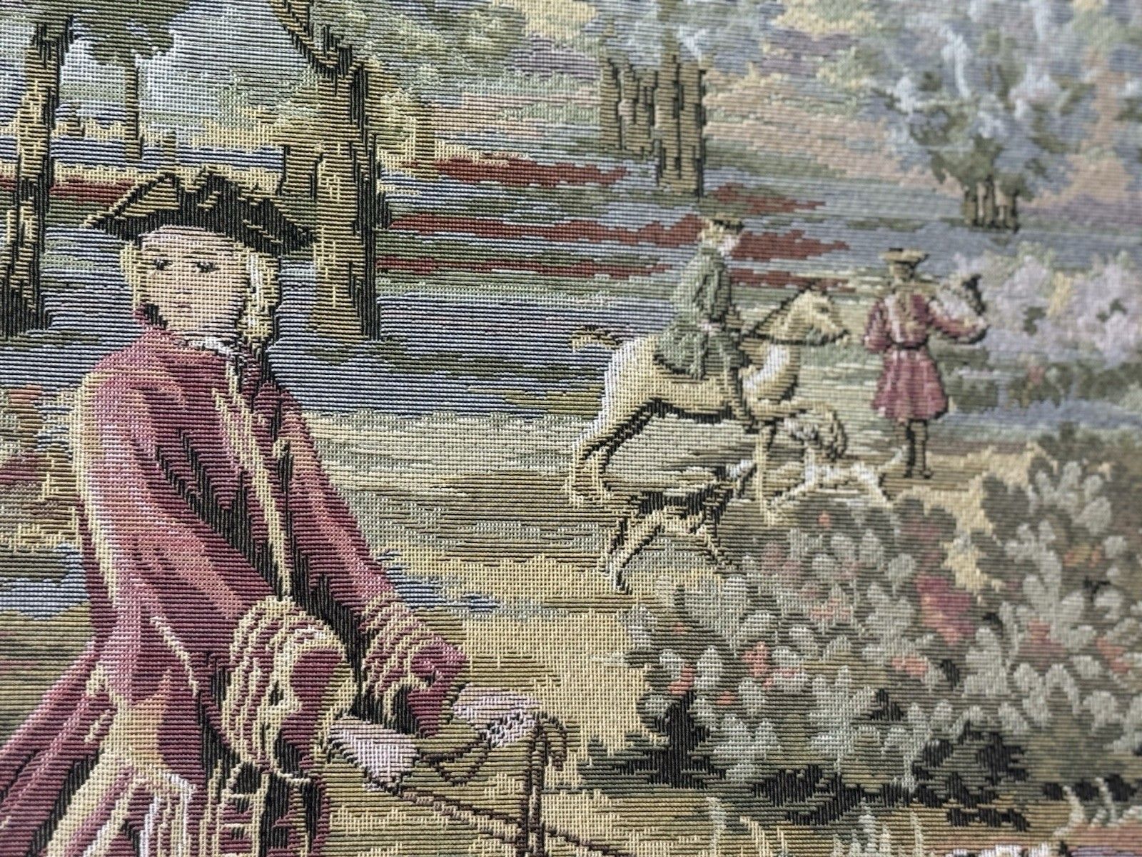 Louis XV Style 18th Century Aristocratic Pursuit Of The Hunt Tapestry. Framed photo vintage