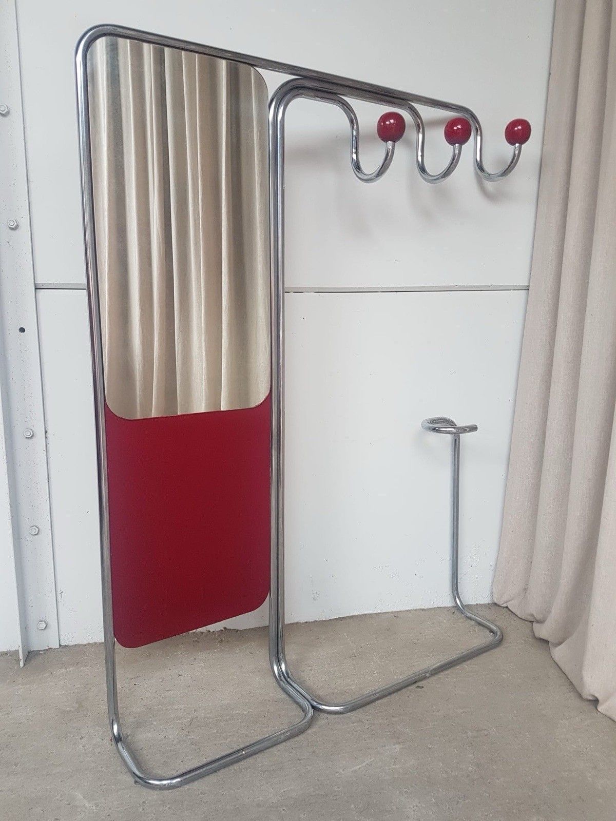 Vtg Mid Century Hallway Entranceway Coat Rack Mirror Bauhaus Danish R930 photo furniture