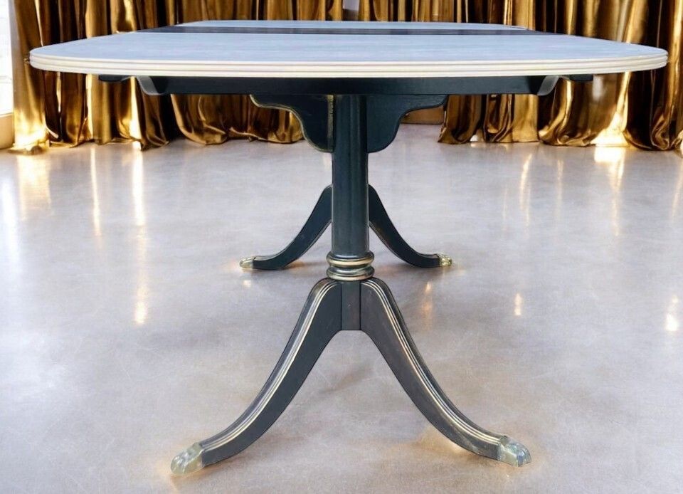photo furniture Restored 1975 McIntosh Twin Pillar Extending Dining Table & Eight Chairs | Hand Finished