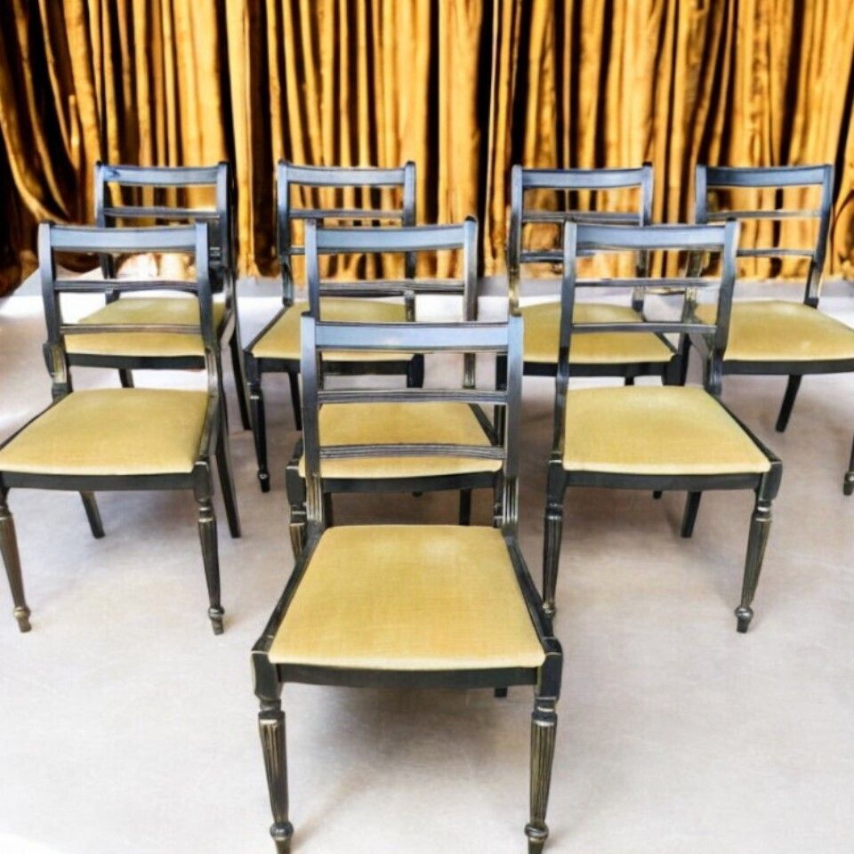 photo vinterior Restored 1975 McIntosh Twin Pillar Extending Dining Table & Eight Chairs | Hand Finished