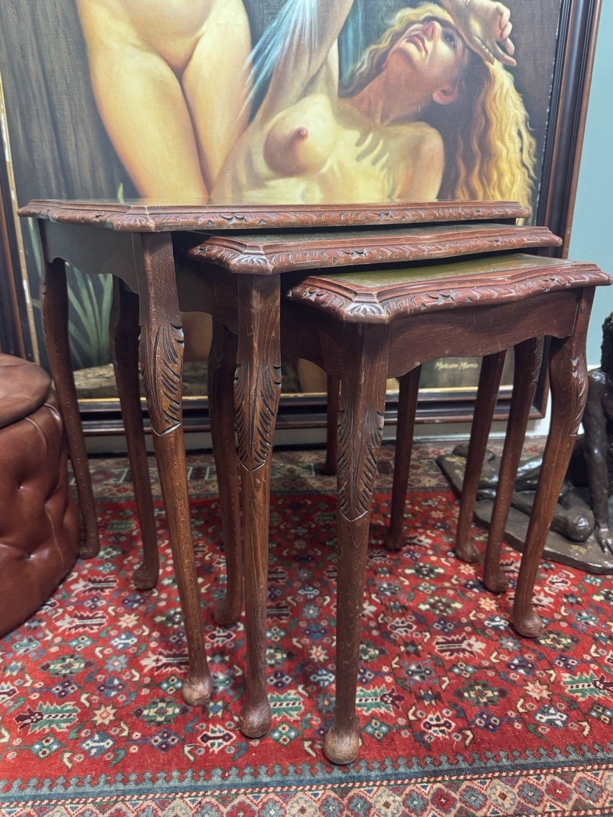 photo for sale Regency Queen Anne Style Nest Of Three Tables In Rich Mahogany