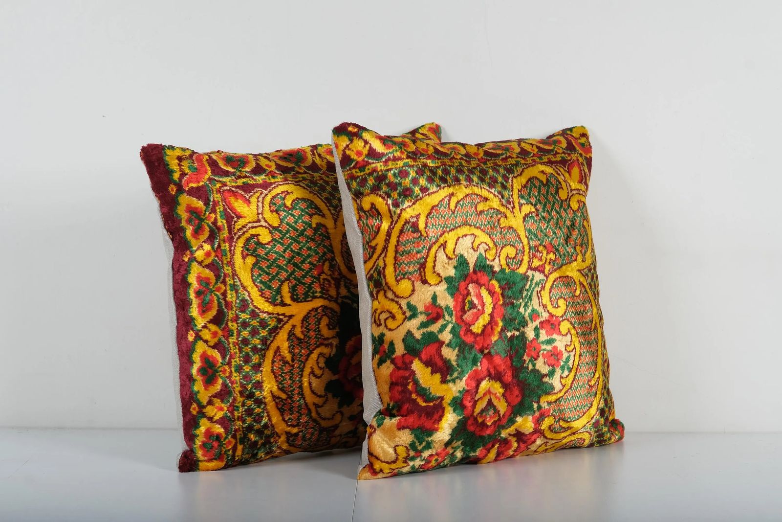 Red And Yellow Velvet  Pillow Cover, Set Of Two Tribal Turkish Pillow Case photo for sale