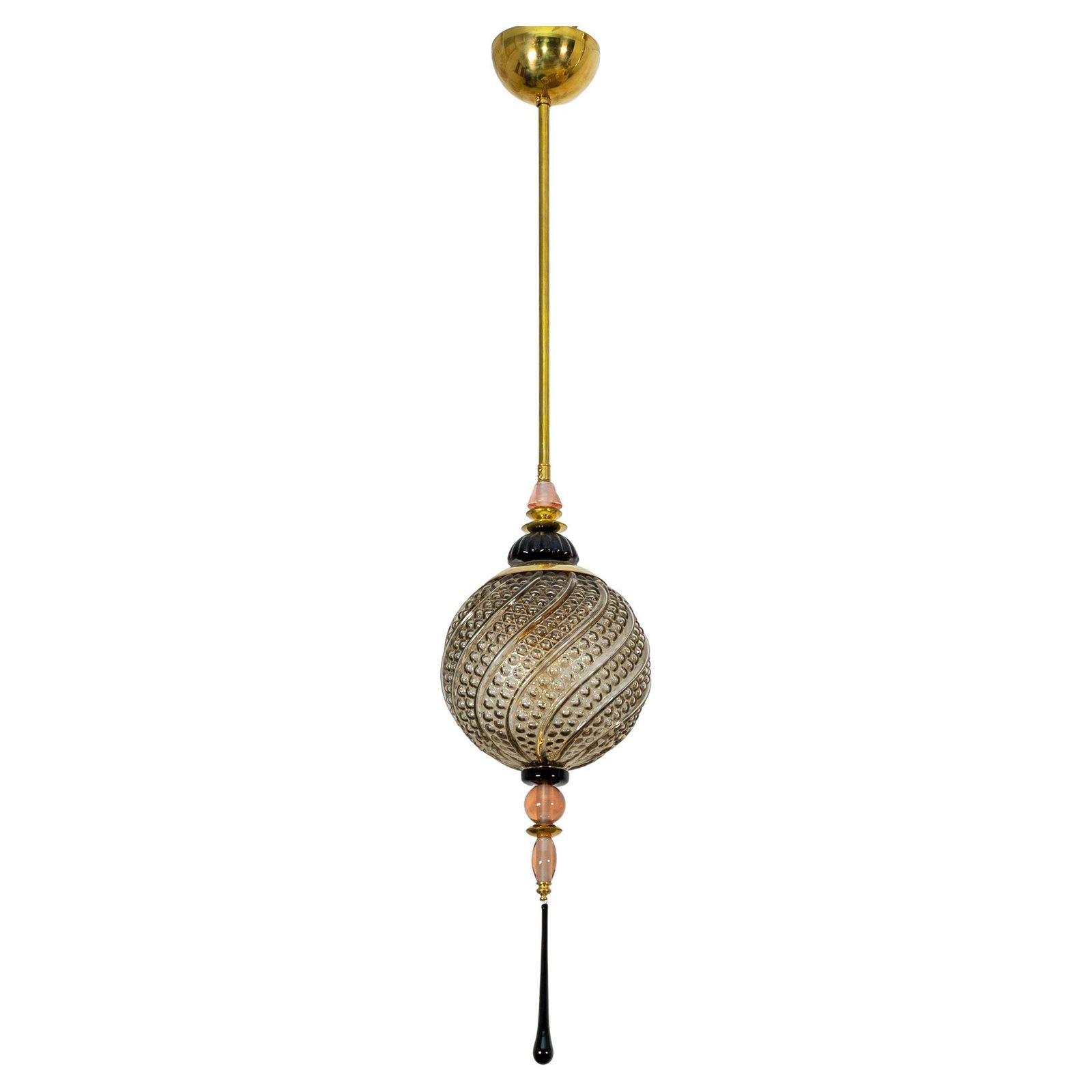 Blown Murano Glass And Brass Pendant Lamp