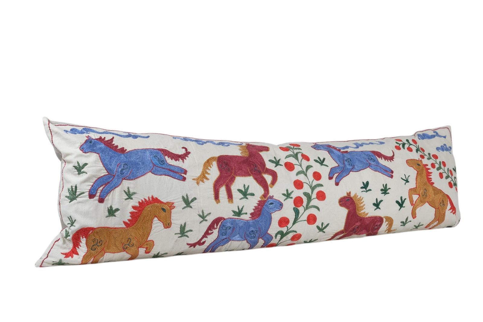 Suzani Horse Bedding Pillows Made From Tashkent Suzani, Hippie Extra Long Pictorial Cushion photo 200.0