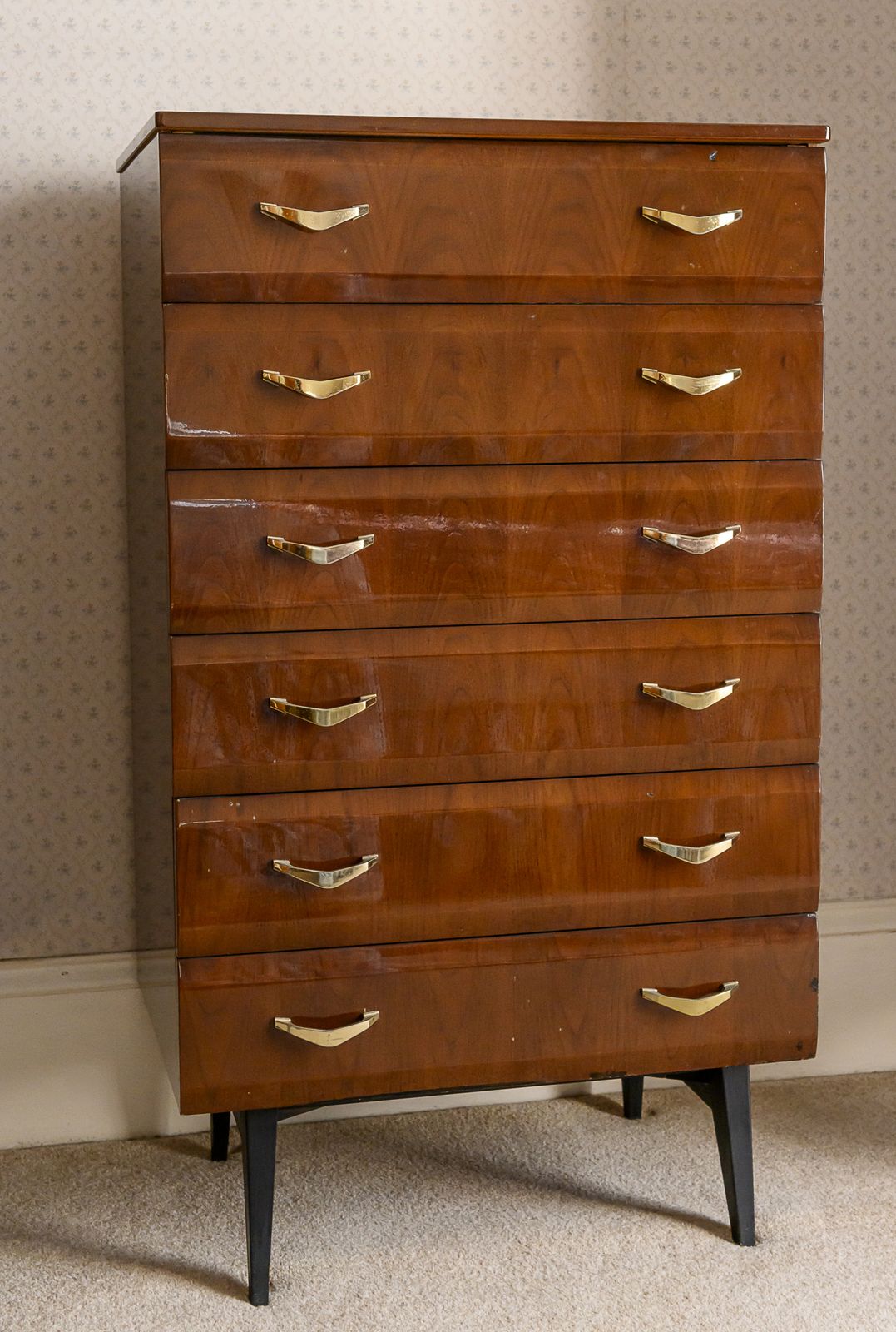 Meredew Walnut Veneer Tallboy Chest Of Drawers photo buy