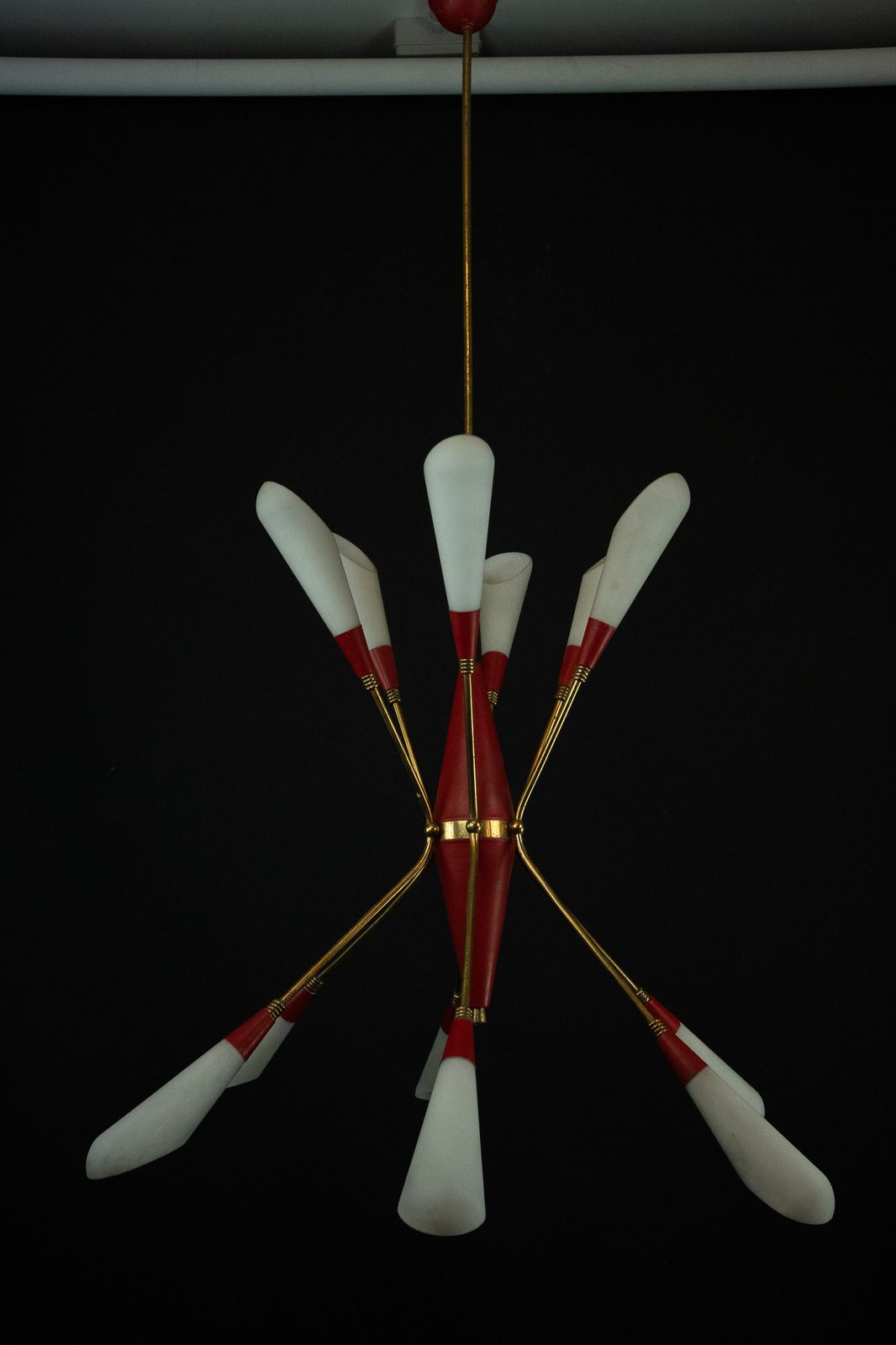 Mid Century 12 Lights Chandelier In The Manner Of Stilnovo. Italy 1950s photo furniture