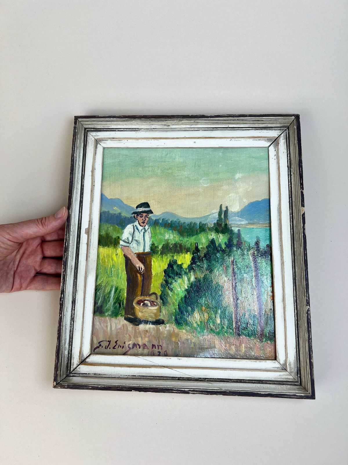 Vintage Swiss Folk Art Oil Painting: Signed Portrait, 1939 photo 152.0