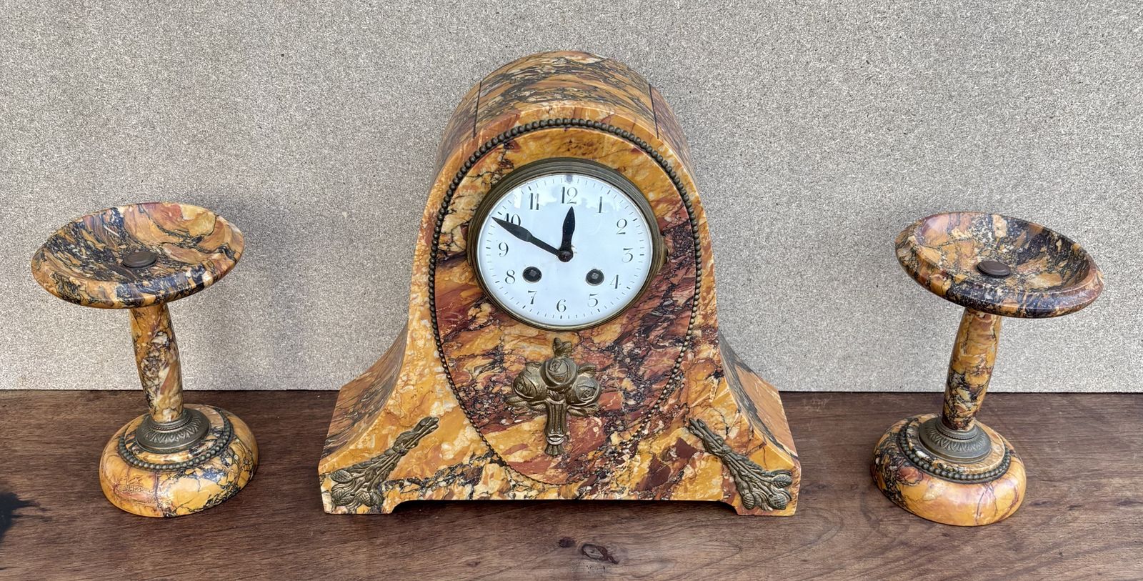 Art Deco Clock With Marble Trim, 1890s, Set Of 3 photo furniture