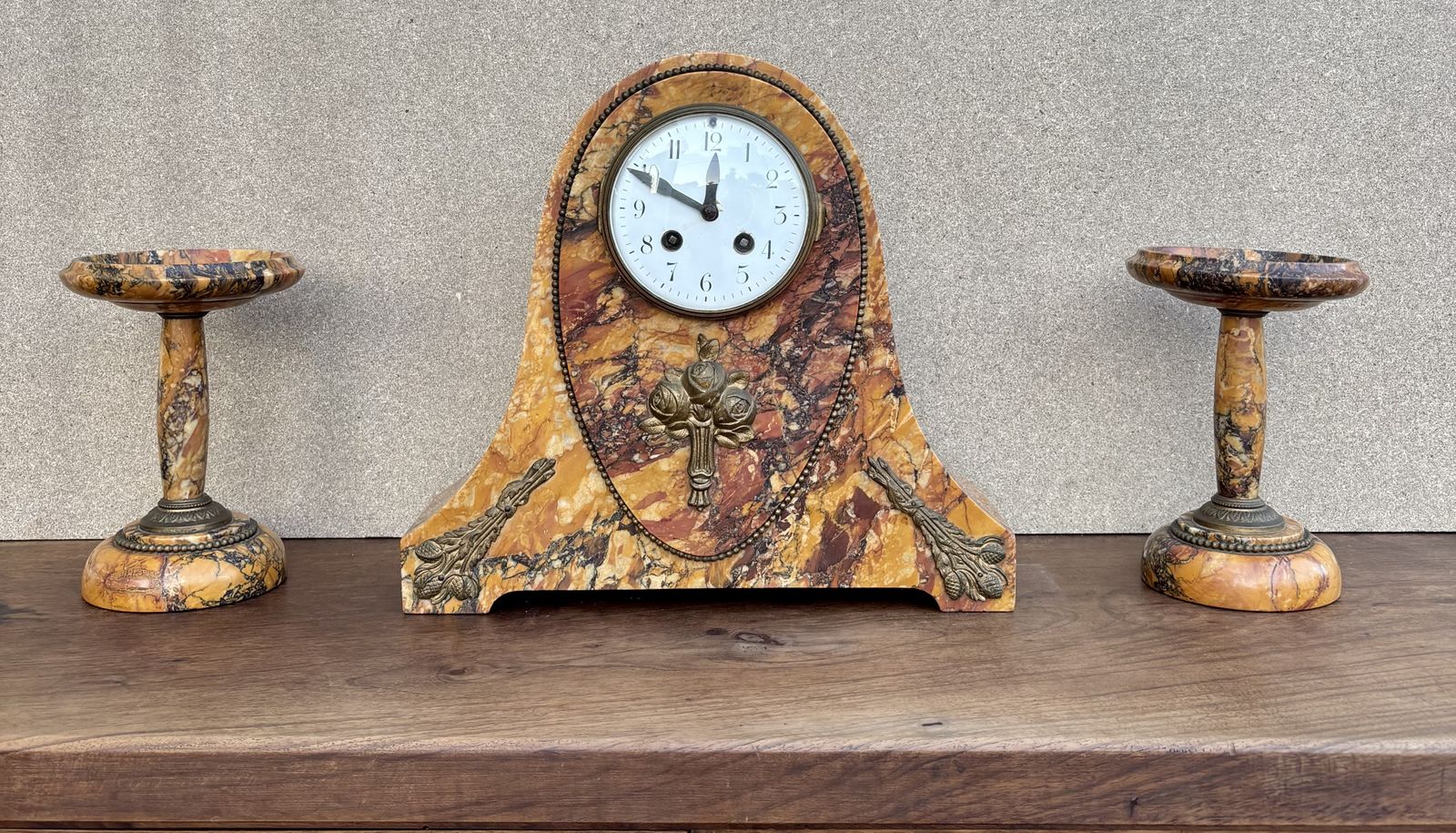 photo furniture Art Deco Clock With Marble Trim, 1890s, Set Of 3