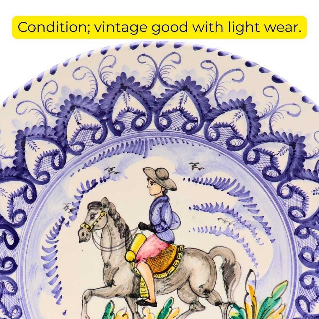 Very Large Spanish Hand Painted Man On Horseback Wall Plate 19th Century Style 16.2'' D photo 60.0
