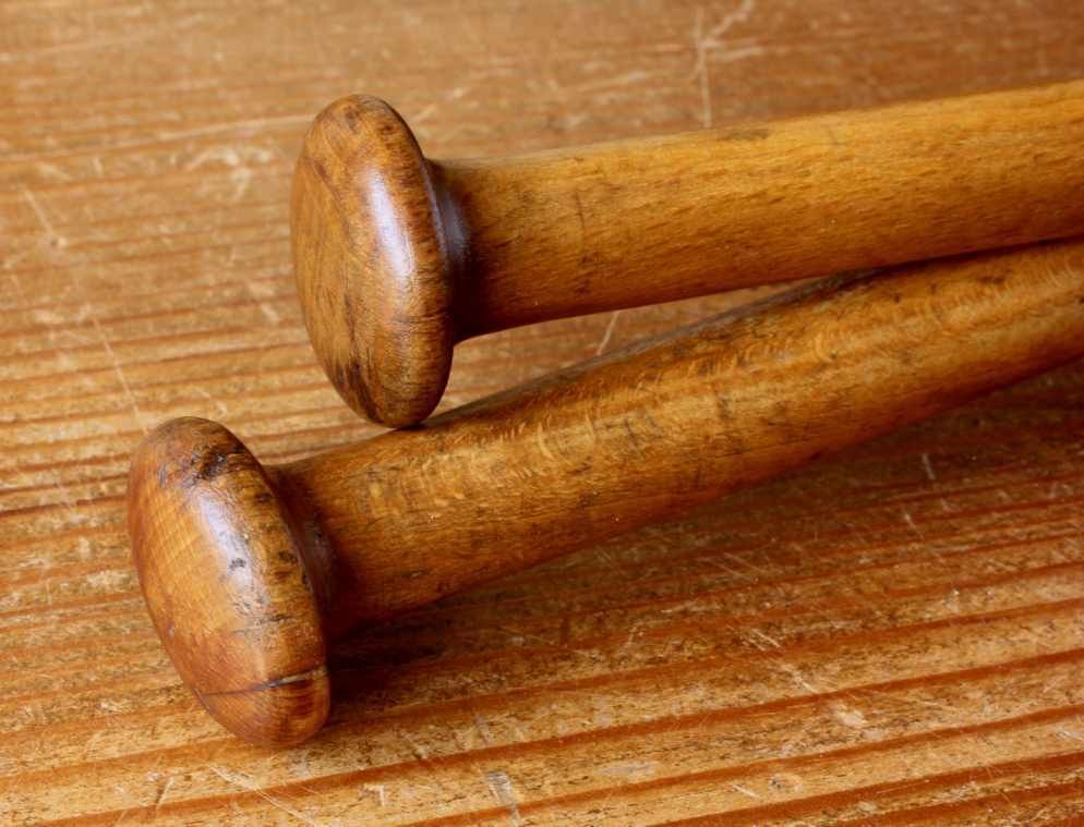 Home Decor Pair Antique Indian Clubs. Decorative Wood Gym Weights Exercise Meels. photo