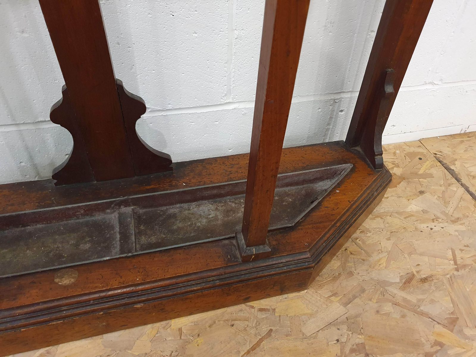 Edwardian Style Hall Tree With Mirror, Umbrella Holders, And Coat Hangers photo vintage