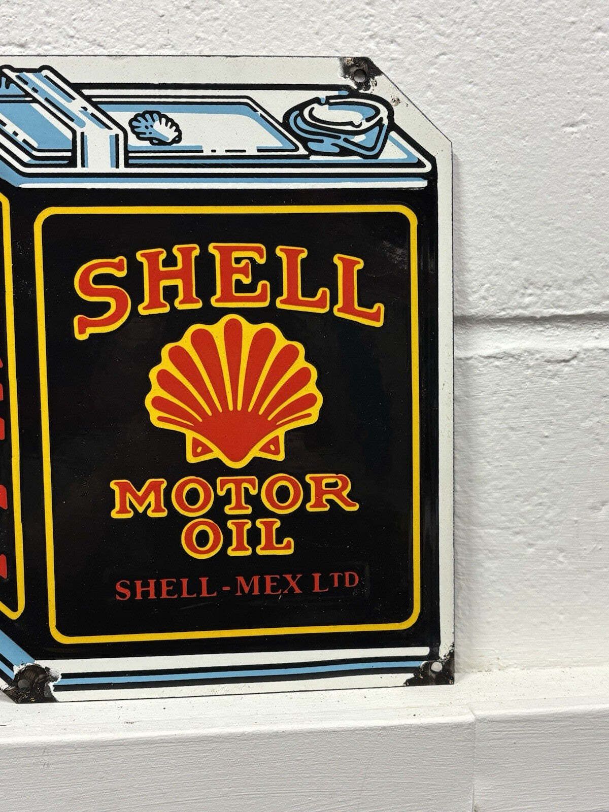 Shell Oil Can Garage Advertising Heavy Enamel Sign. Great Look. photo 138.0