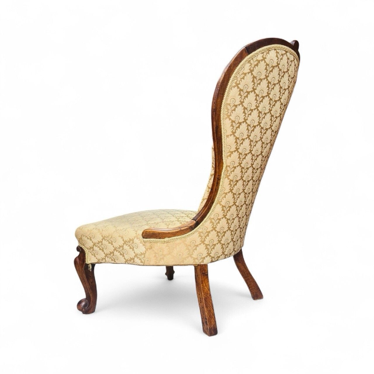 Antique Victorian Armchair Nursing Chair Walnut Button Back Gold Velvet C1870s photo for sale