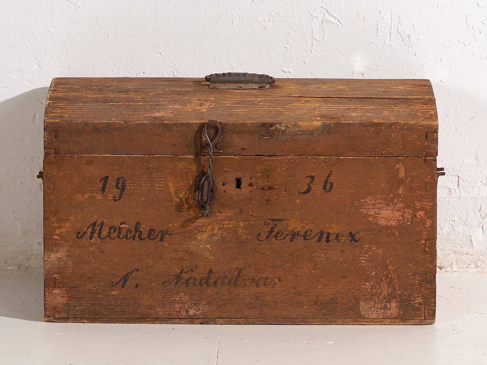 Antique Travel Chest With Original Inscription (Year 1936) #21 photo vinterior