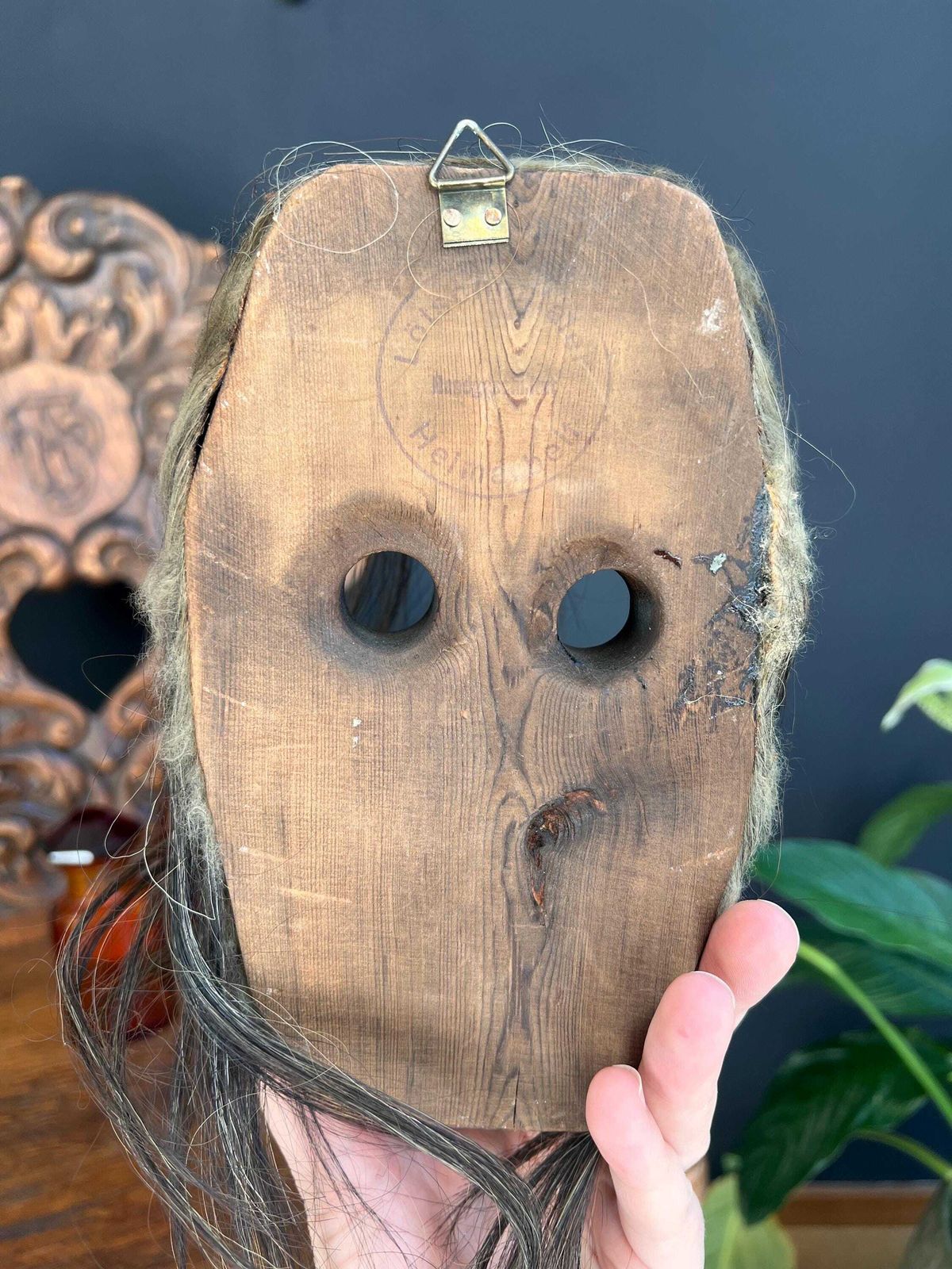 Vintage Swiss Tschäggättä Mask: Lötschental Wall Decor With Real Hair photo vinterior