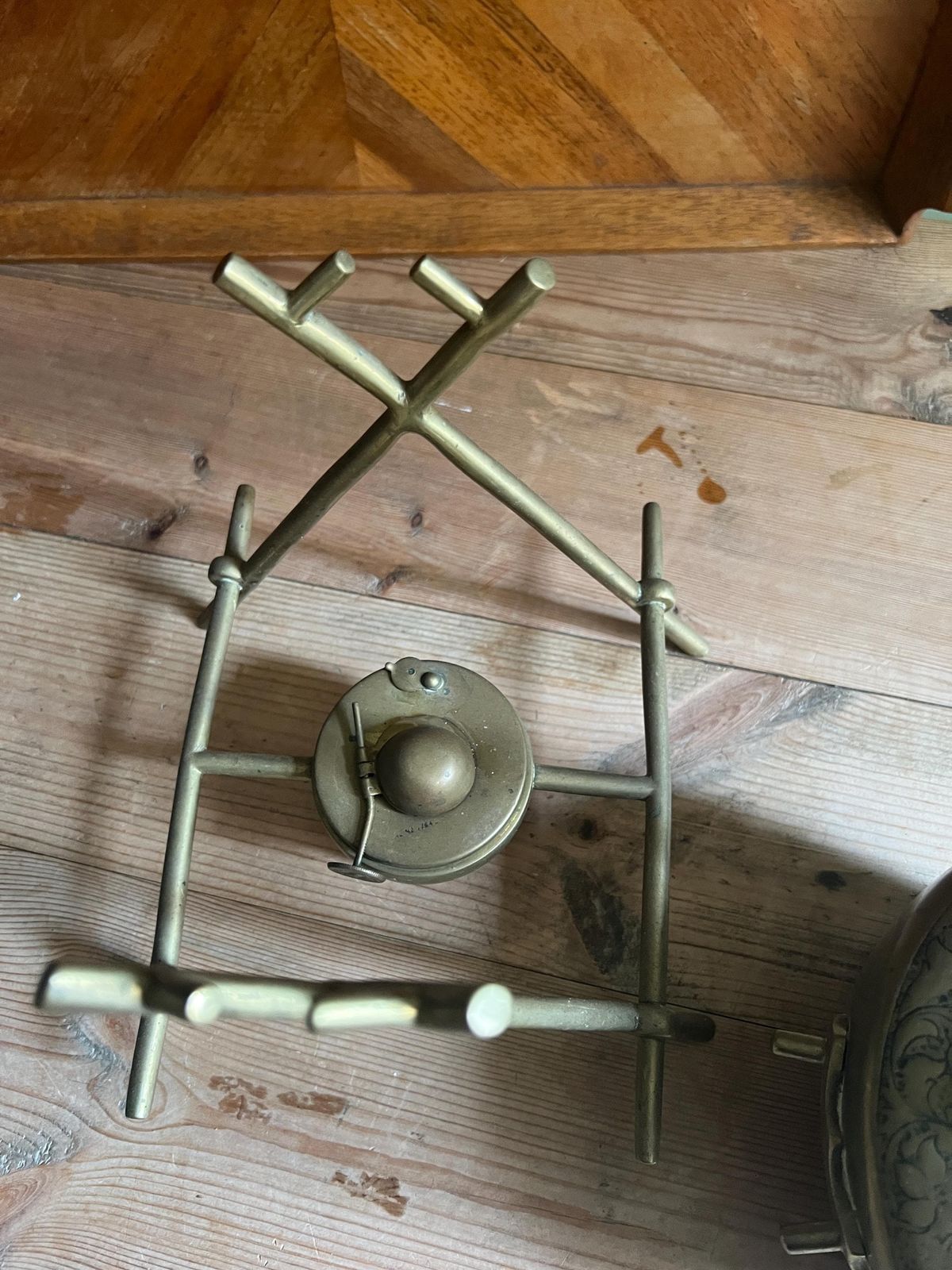 Antique Embossed Brass Tipping Kettle With Original Stand And Spirit Burner. William Soutter Brass Spirit Kettle With Stand. Unpolished. photo Home Decor