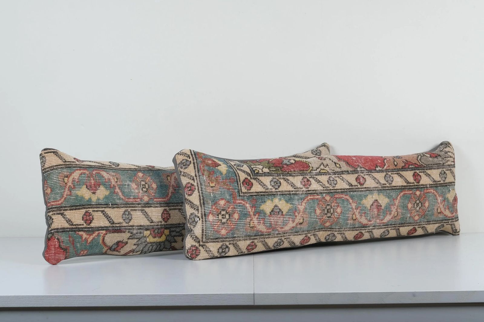 Set Of Two Turkish Rug Bedding Pillow Covers   Dark Blue And Red Ethnic Cushions photo for sale