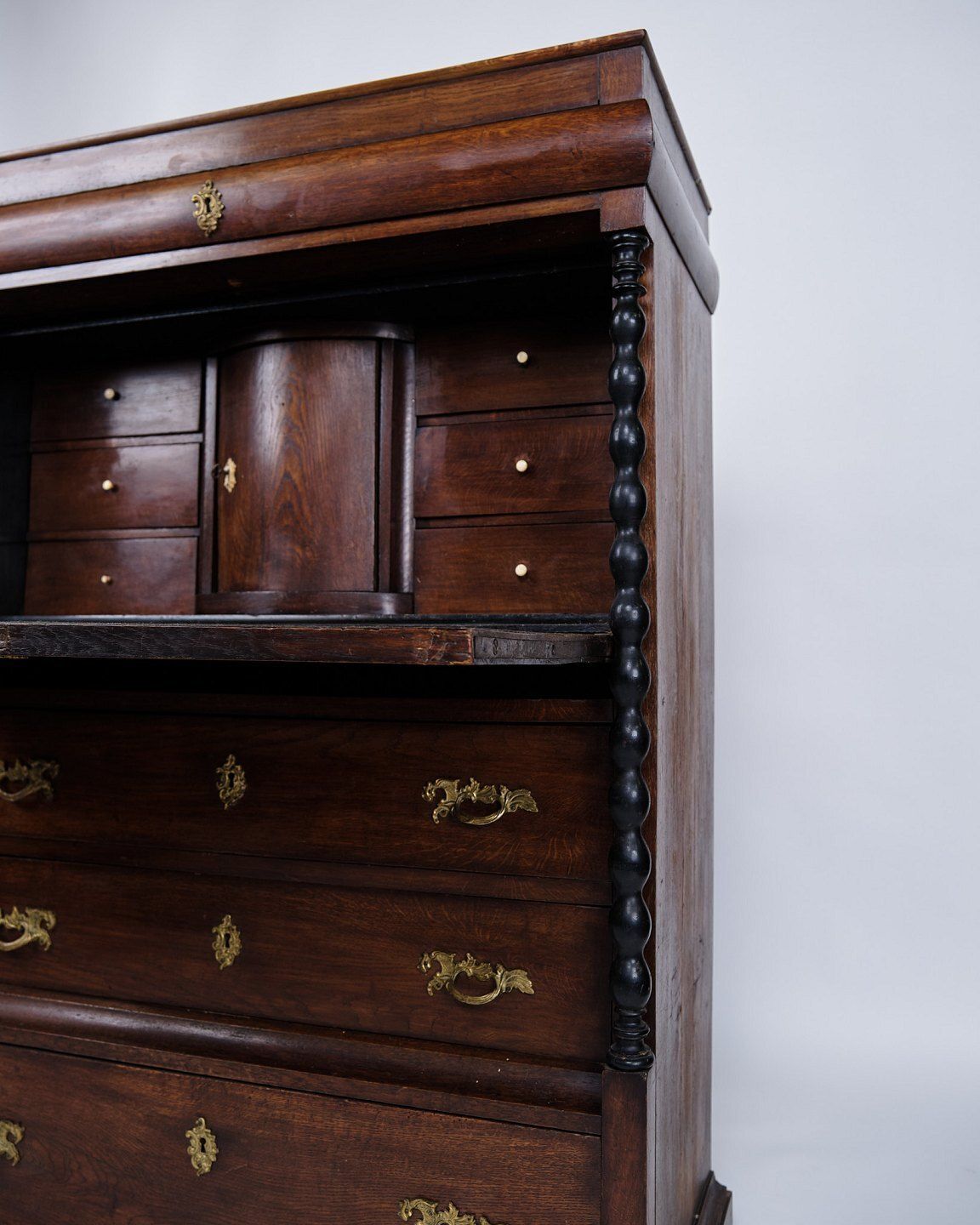 Secretary – Polished Oak – Green Felt Cloth & Brass Handles – 4 Drawers – 1820s photo buy