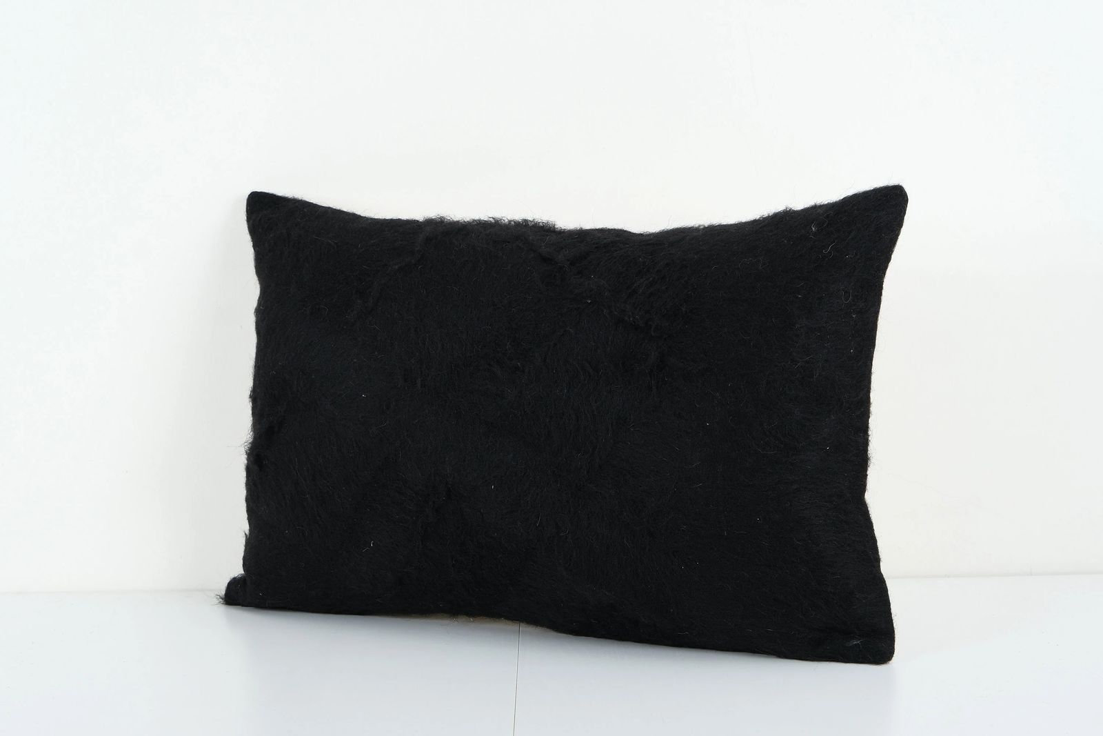 Turkish Siirt Blanket Lumbar Cushion Cover, Wool Kilim Black Pillow Cover photo furniture