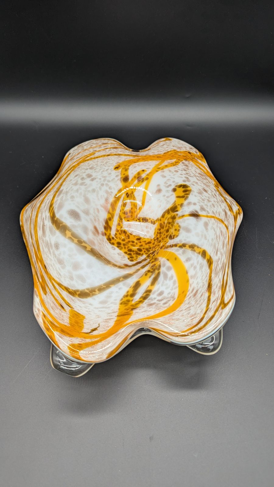 Fratelli Toso Murano Glass Bowl In Yellow Lattimo Aventurina, Mid Century Italian photo for sale