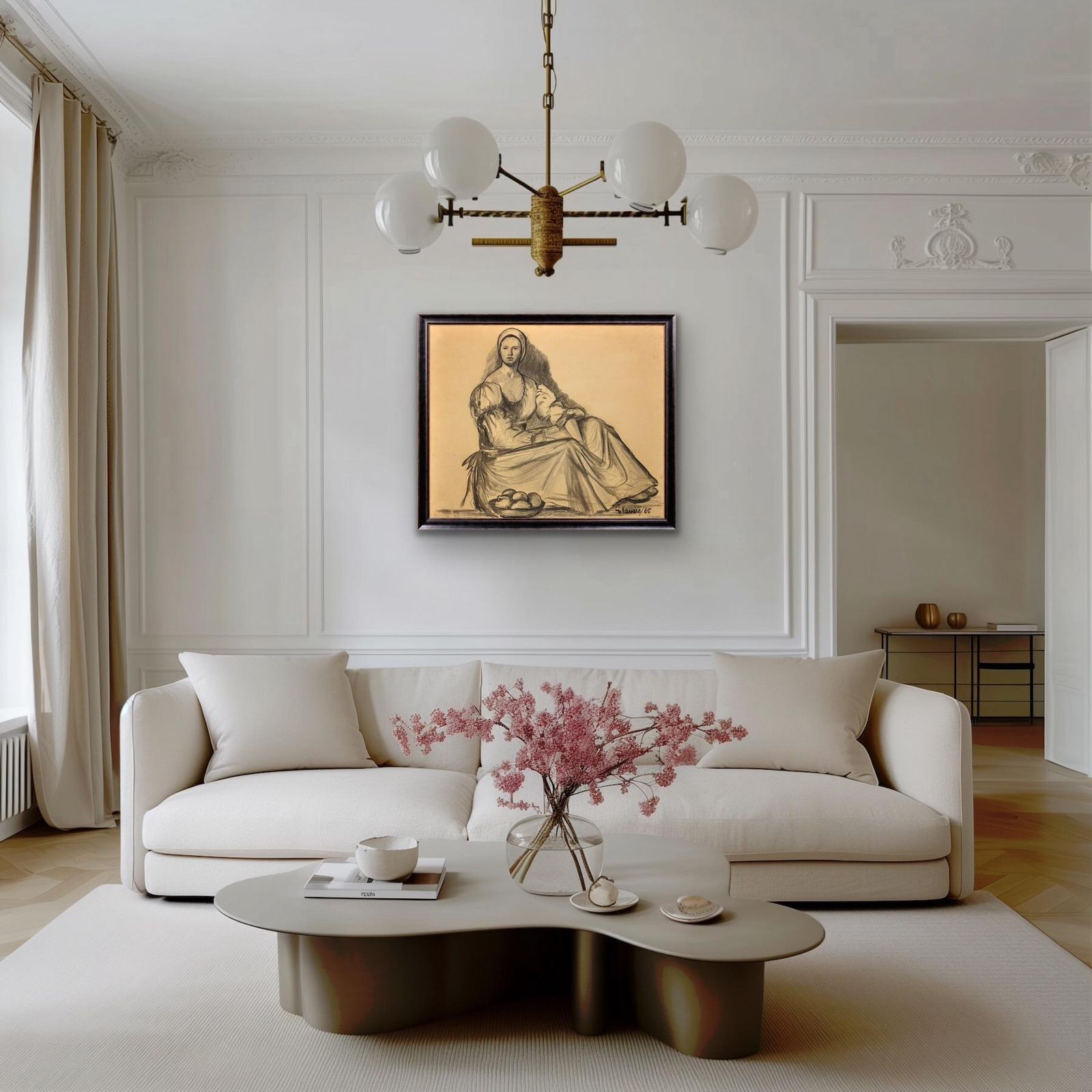 photo vintage G. Vaccaro. La Contadina. Framed Mid 19th Century Figure Study In A Renaissance Or Baroque Style. Framed.