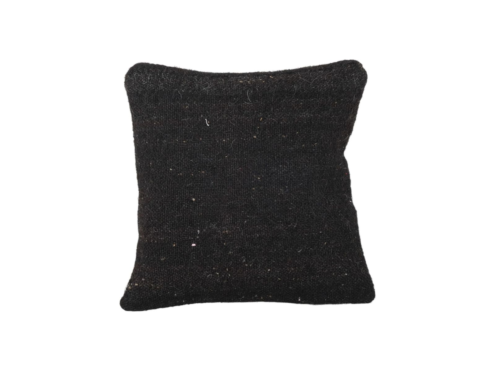 Turkish Siirt Blanket Square Cushion Cover, Small Wool Kilim Black Pillow Cover