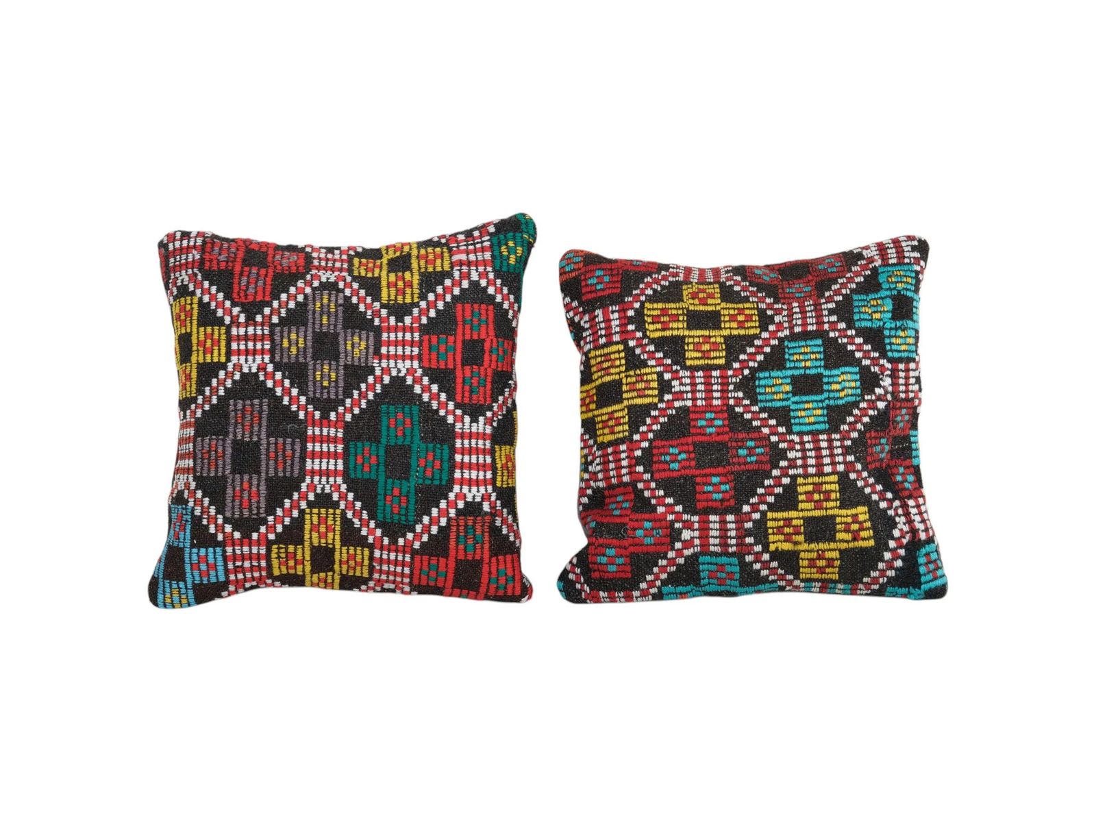 Bohemian Turkish Wool Kilim Pillow   Pair Rustic Handcrafted Jajim Cushion For Cozy Farmhouse Living Room