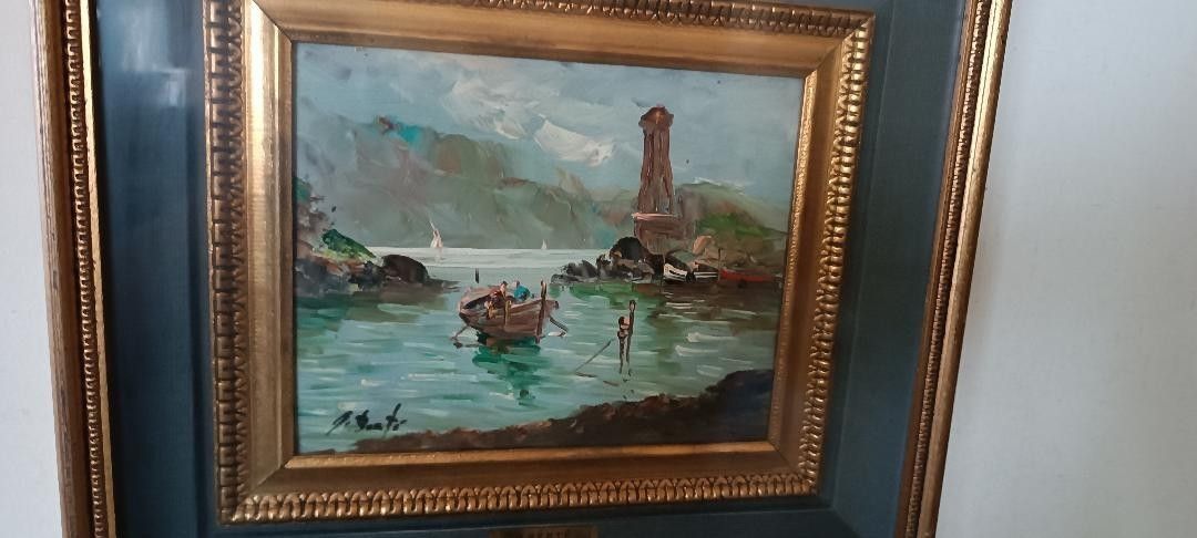 Oil Painting Giovanni Berte' 60s\70s River Landscape photo vinterior