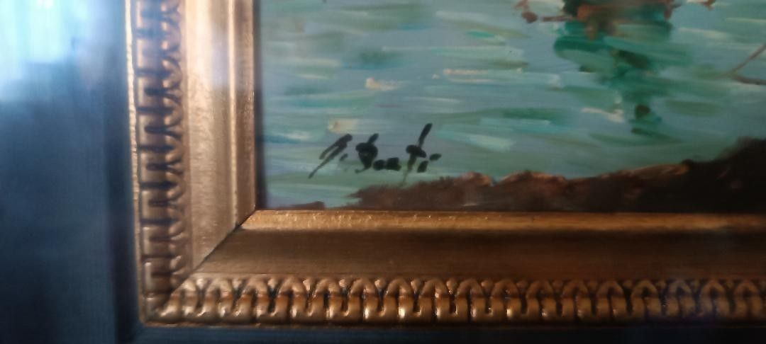 photo furniture Oil Painting Giovanni Berte' 60s\70s River Landscape