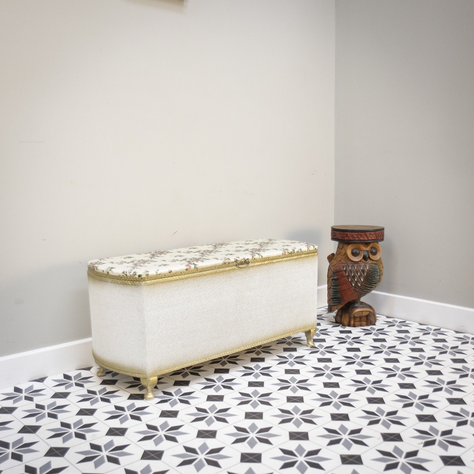 Lloyd Loom Ottoman Bedside Table And Chair Matching Set In White And Gold photo buy